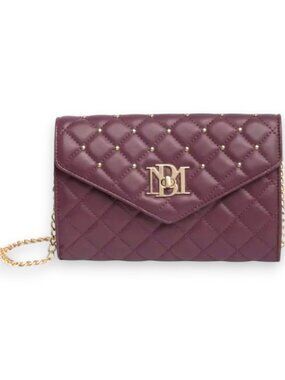 Badgley Mischka Diamond Quilted Purple Crossbody Bag with Gold Chain Strap NWT